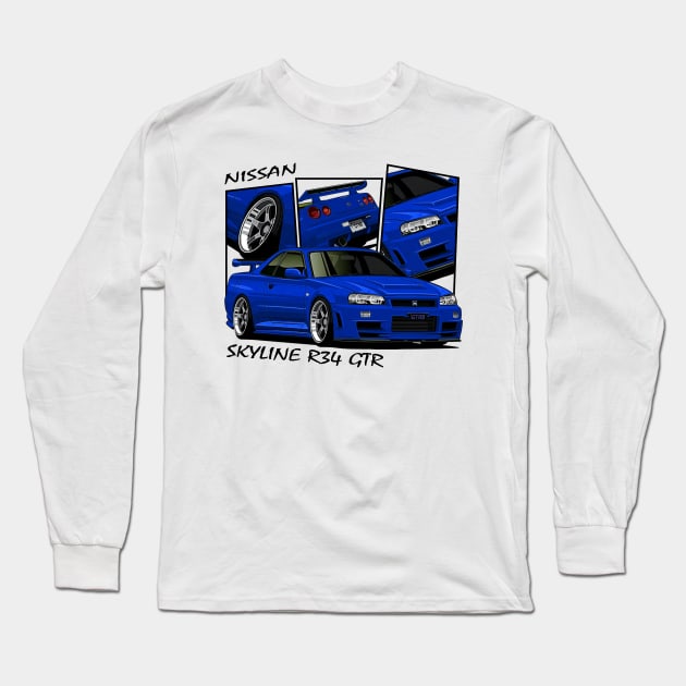 Nissan Skyline GTR R34, JDM Car Long Sleeve T-Shirt by T-JD